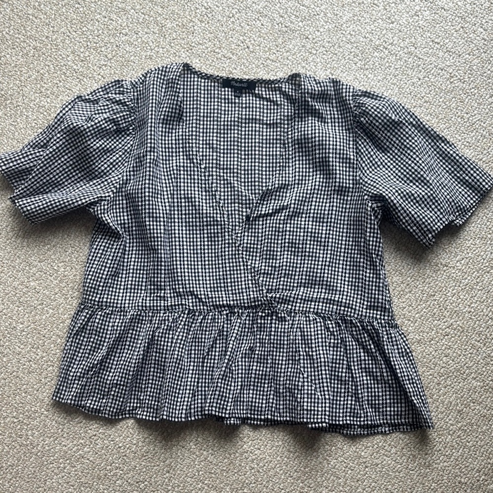 Madewell Black and White Gingham Top